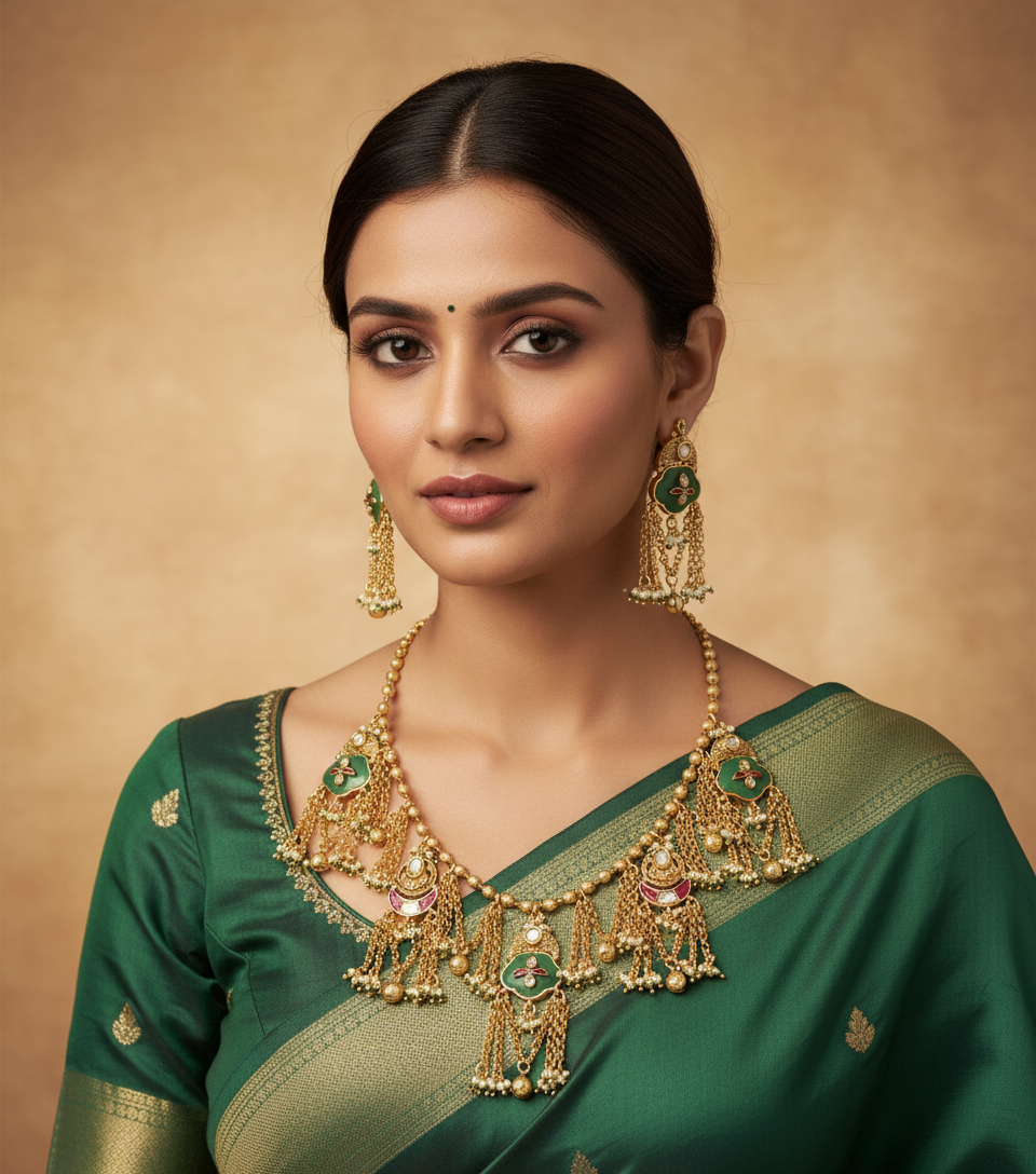 Antique Golden Kundan Choker Set SKU AN 248 MA