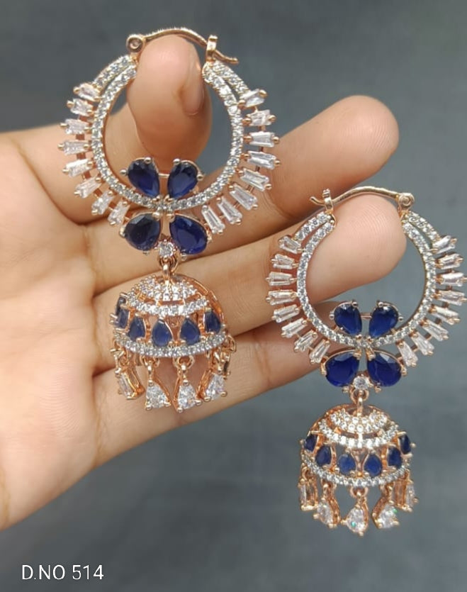 Cz Ad Earrings Jhumki Rosegold Sku-514-C2