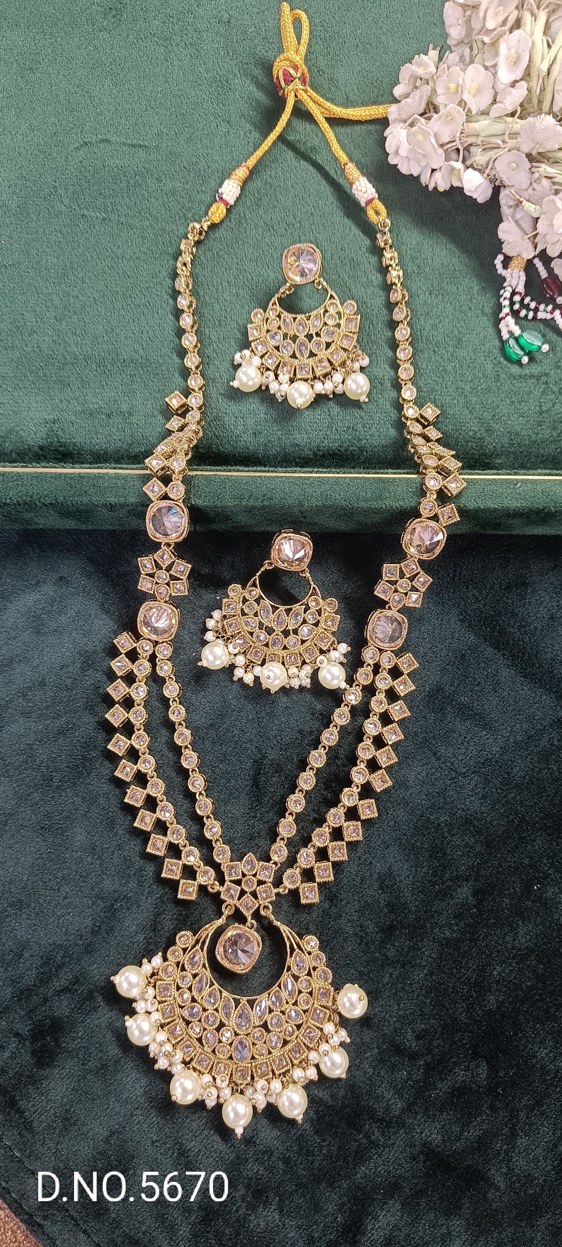 Polki Long Necklace Mehndi Set Sku- 5670 B3 Sale 1463