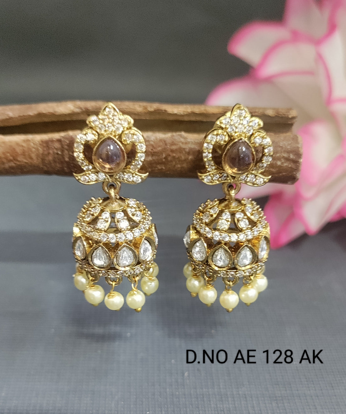 Cz Ad Moissanite Mehandi Jhumki Earring Sku AE 128 AK/C-9