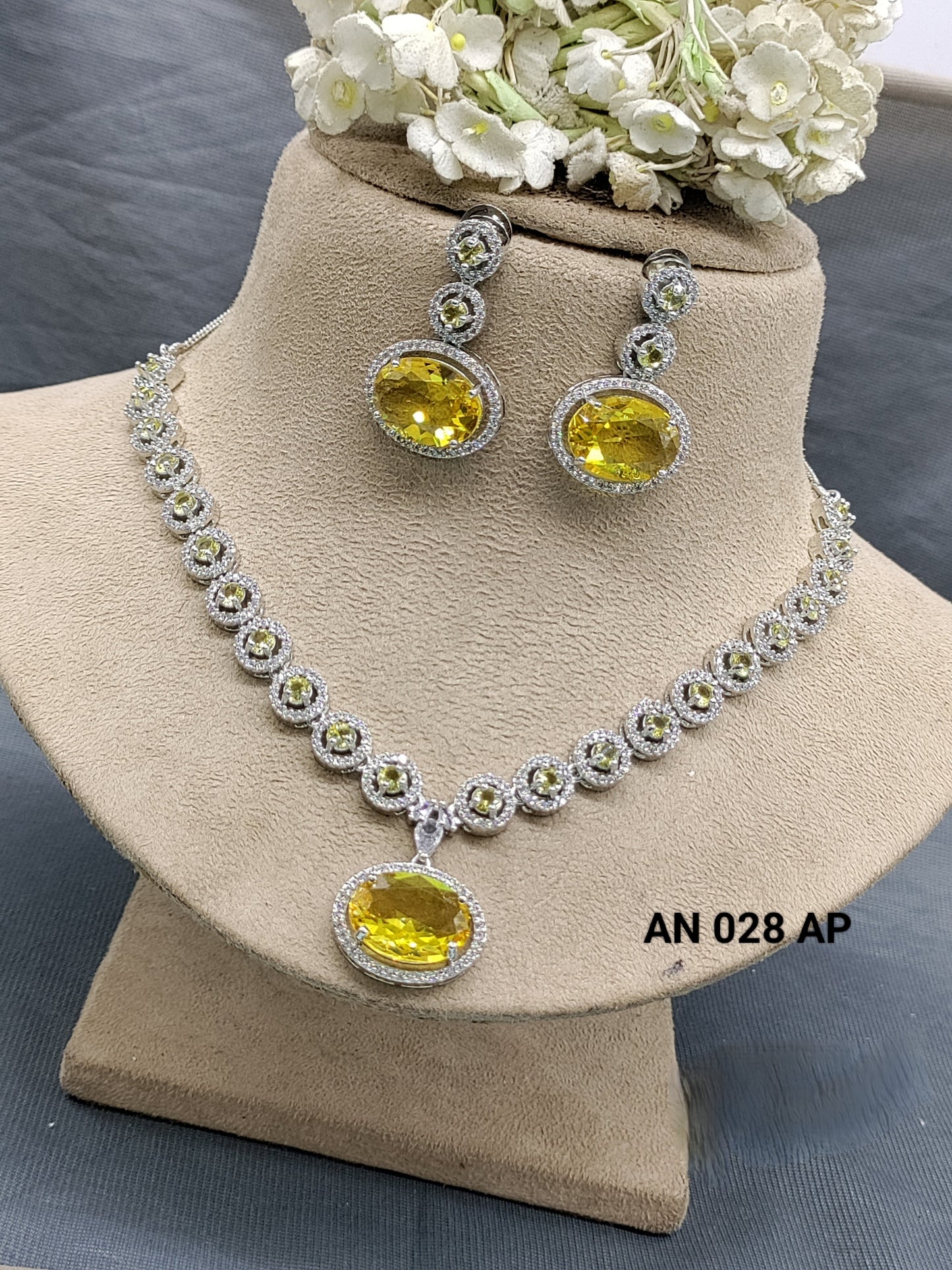 Cz Ad Rodium Necklace Set Sku AN 028 C3 rchiecreation