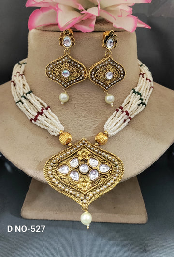 Golden Kundan Pearl Necklace SKU-527 D-4