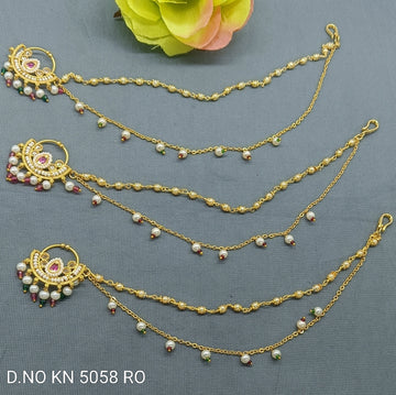 Rajputi Nath With White Pearls And Chain KN 5058 RO (3 pc packing)