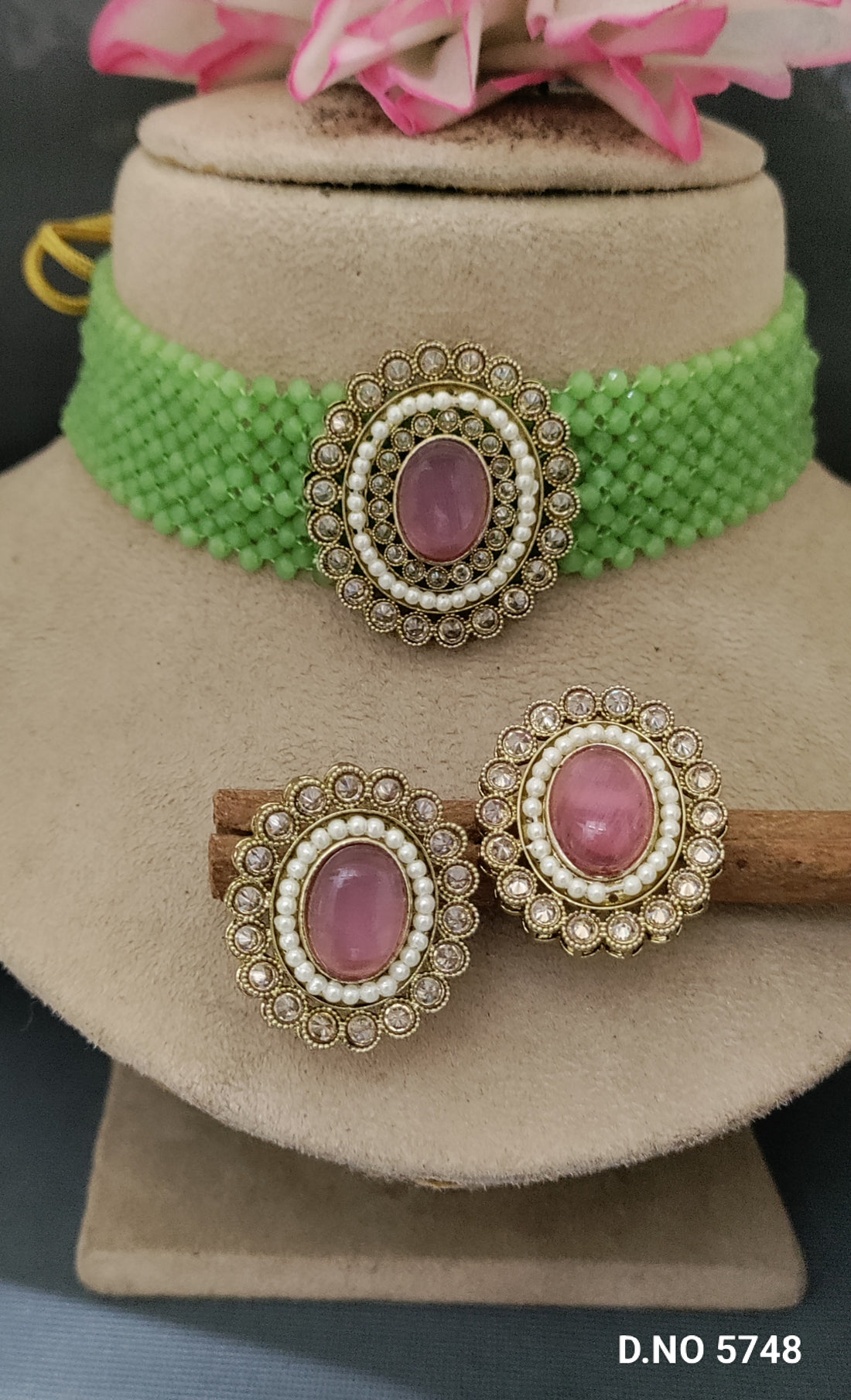 Polki Choker Mehandi Necklace Set Sku 5748 B-6