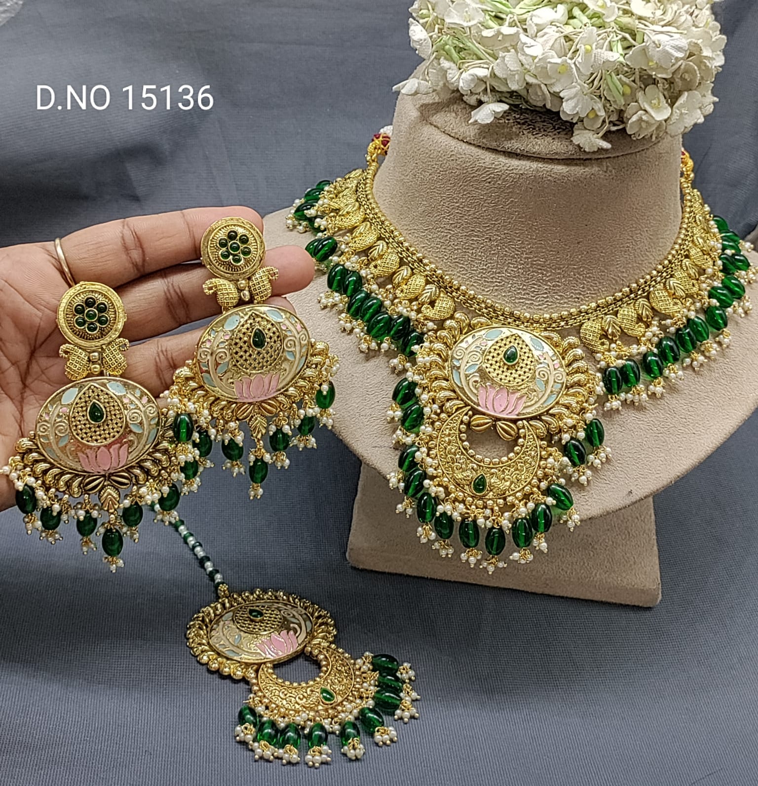 Antique Golden Panjabi Necklace Set Sku 15136 rchiecreation