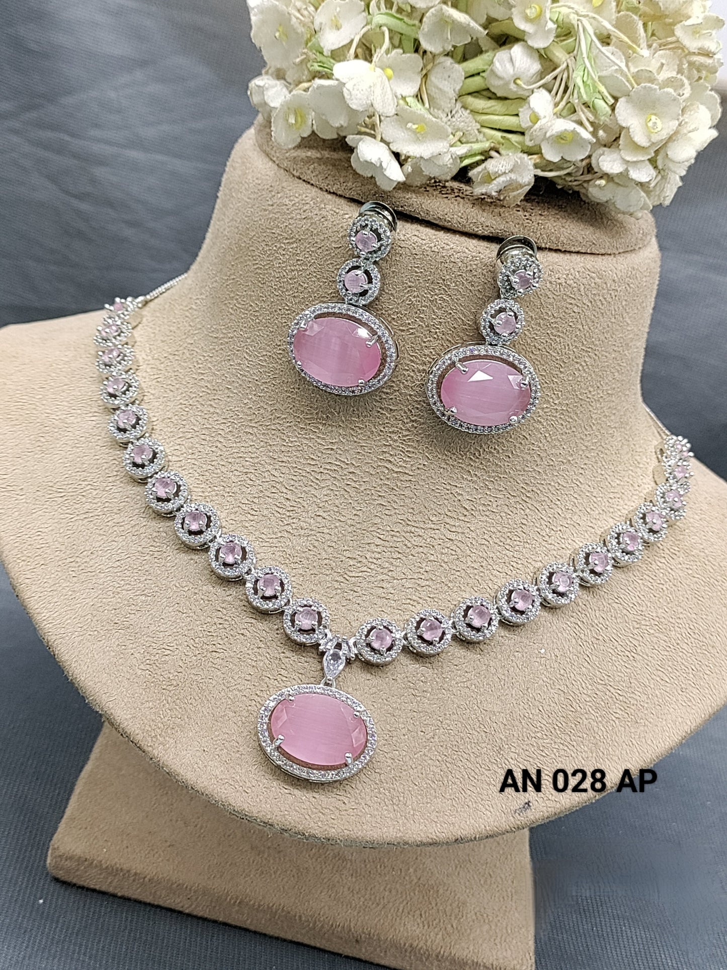 Cz Ad Rodium Necklace Set Sku AN 028 C3 rchiecreation