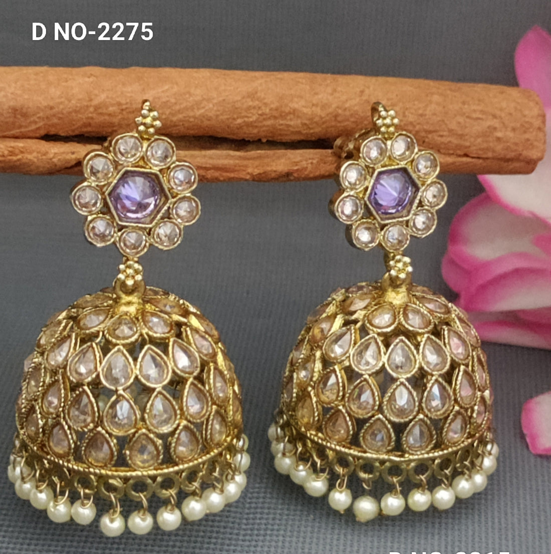 Mehandi Polki Zhumki Earing SKU-2275 A-4