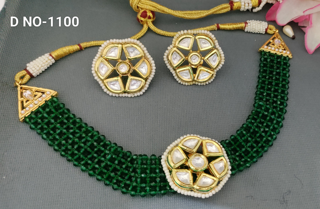 Golden Kundan Choker Necklace SKU-1100