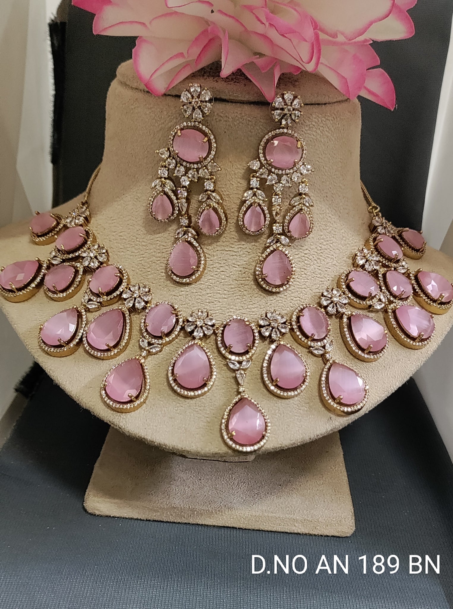 Cz Ad Mehandi Necklace Set Sku AN 189 BN/C-8