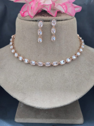 RoseGold WhitePolki Necklace sku RC 173 D-4