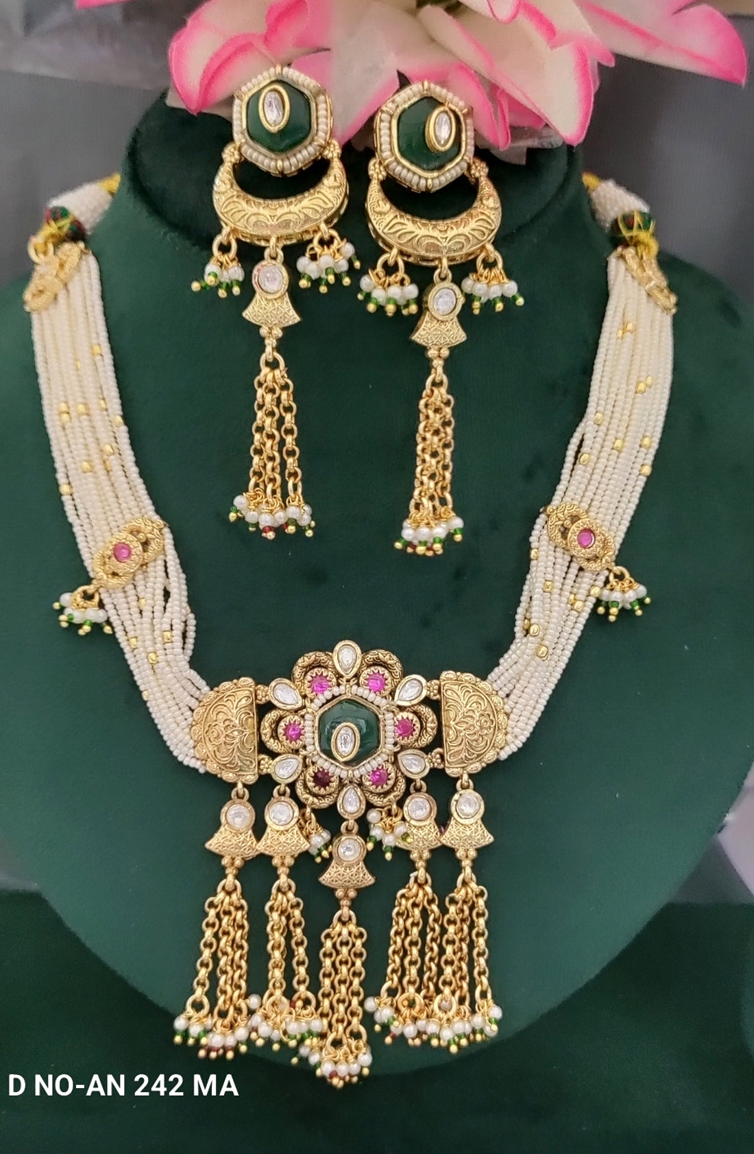Antique Golden Pearl Kundan choker Set SKU AN  242 MA/D-4