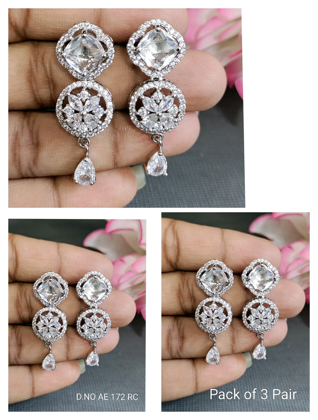 Cz Ad Rodium Combo Earrings Sku AE 172 RC/C-2