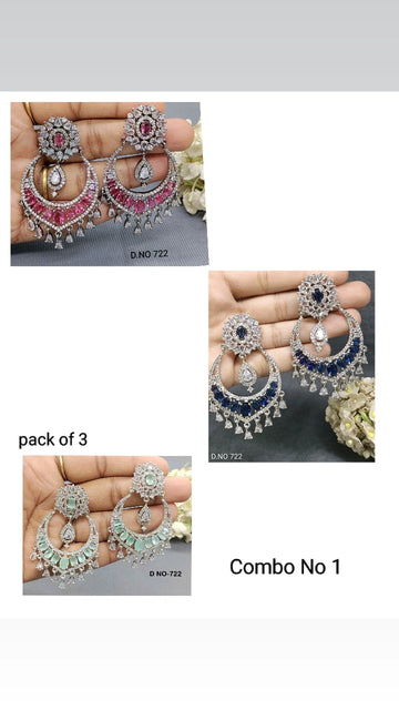 American Diamond Rodium Earring combo Sku -722 C1