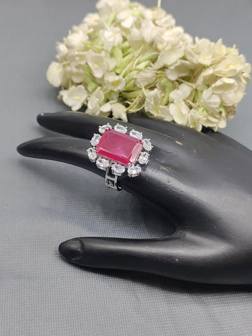 Rodium American Diamond Finger Ring Sku-5963 rchiecreation