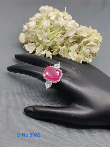 Rodium American Diamond 446 Finger Ring Sku-5962 E4