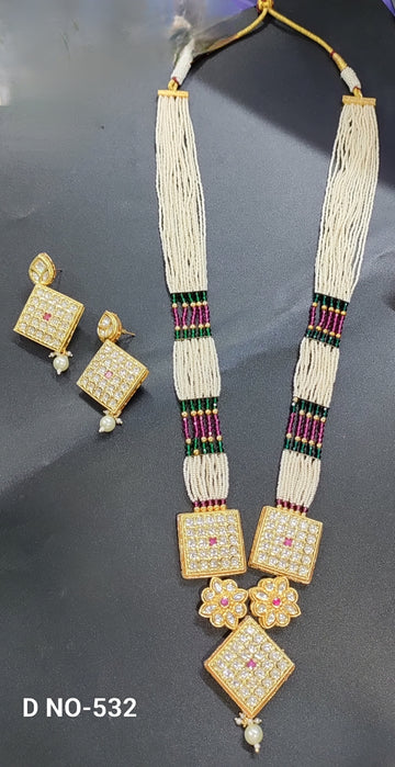 Golden Kundan Long Pearl Necklace SKU-532 D-4