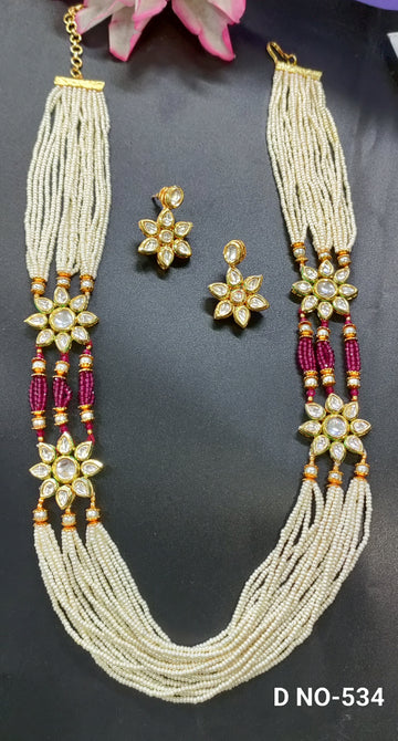 Golden Kundan Long Necklace Sku -534 D-4