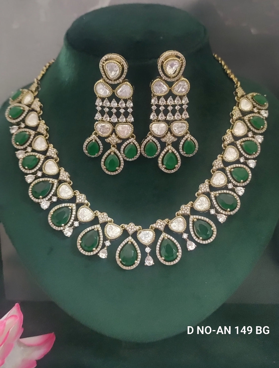 Mehandi Moissanite Kundan Necklace Set Sku AN 149 BG /D-4