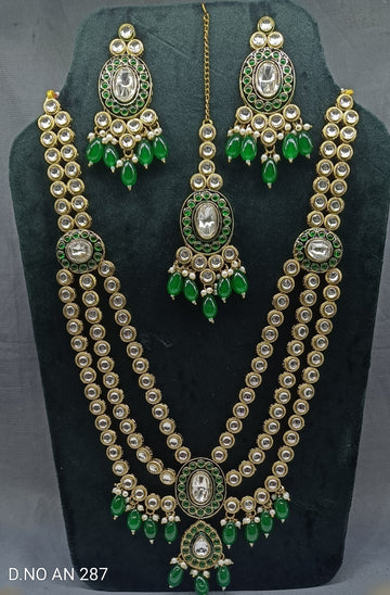 Moissanite Mehandi Kundan Necklace Set Sku AN 287 MK/D-4