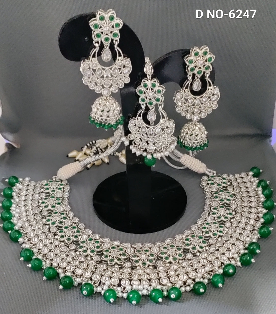 Rodium Polki Necklace Sku-6247 B-1