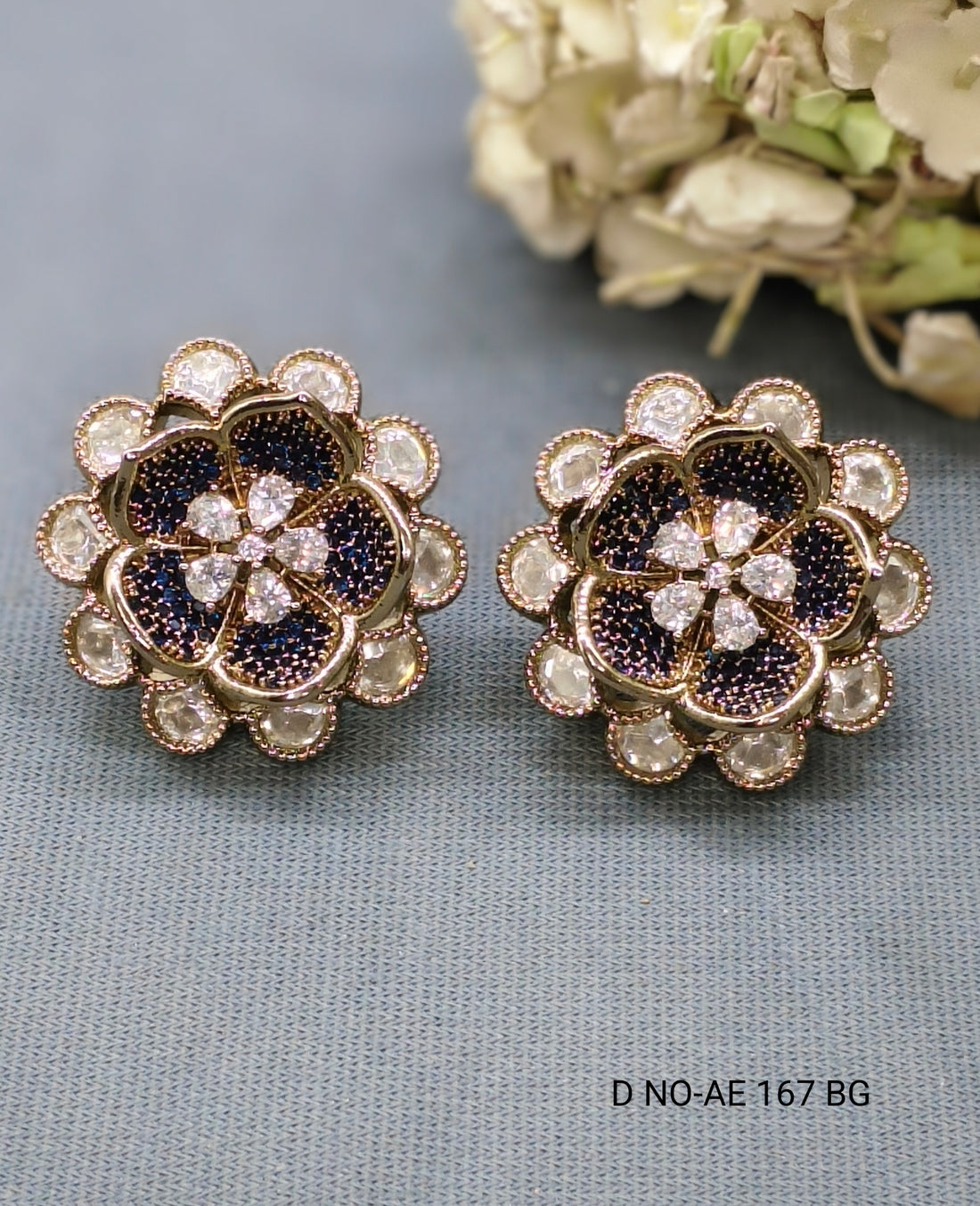 Moissanite Mehandi Tops & Stud Earrings Sku AE 167 BG /C-9