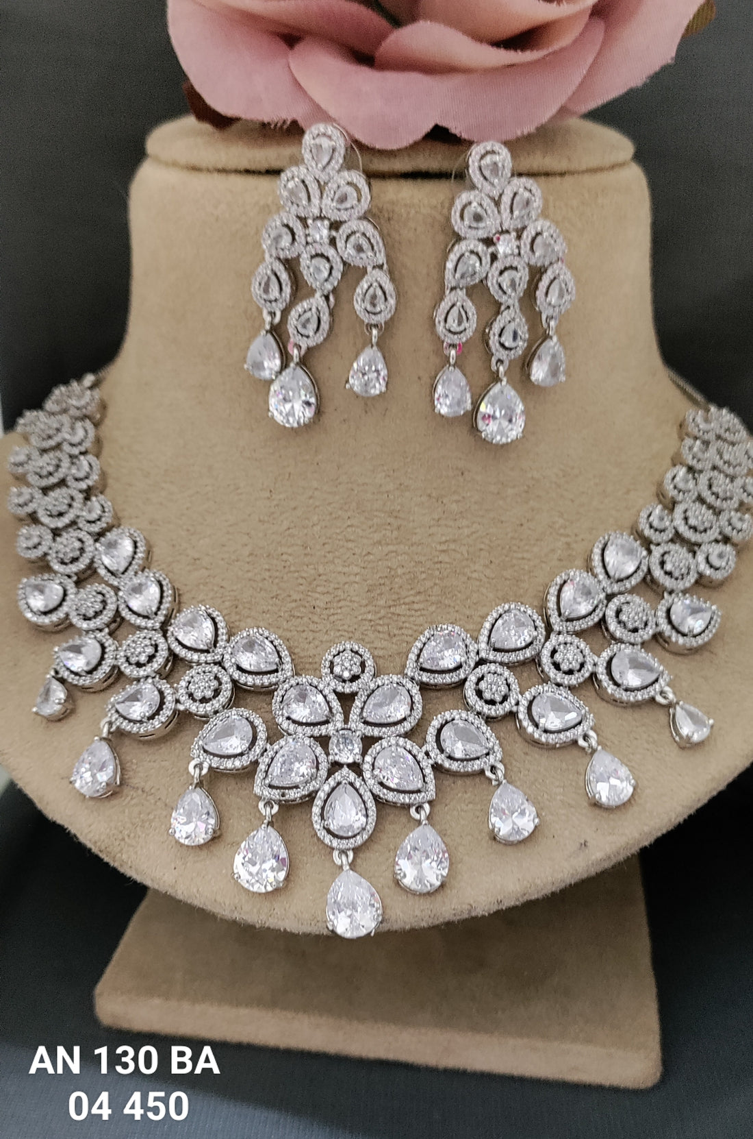 Cz Ad Rodium Necklace Set Sku AN 130 BA/D-5