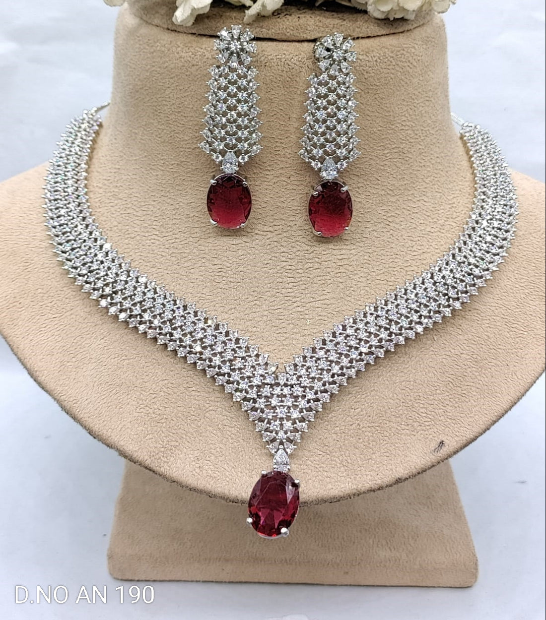 Celebrity Rodium American Diamond Necklace SKU- AN 190  D5