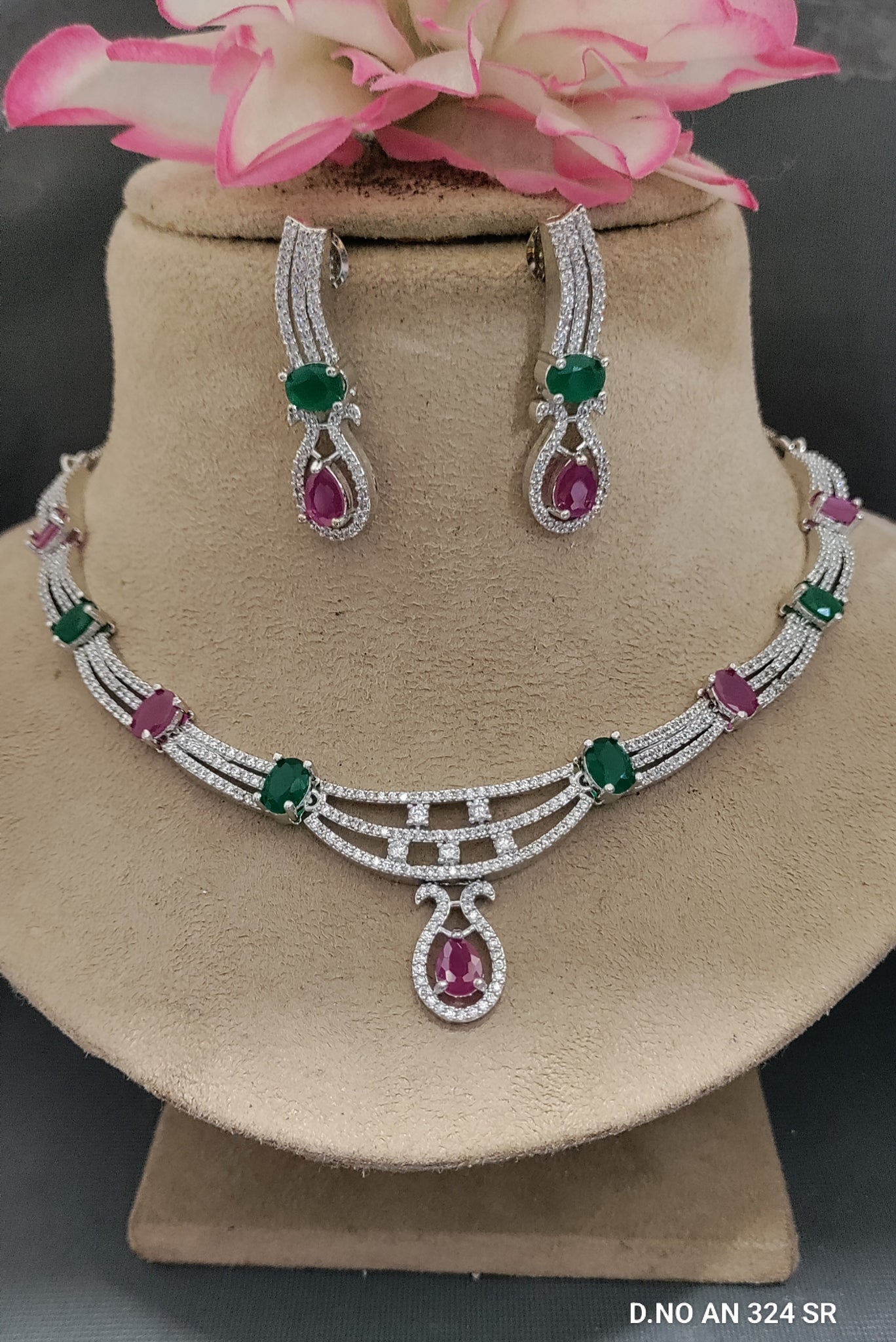 Cz Ad Rodium Necklace Sku AN 324 SR /C-3