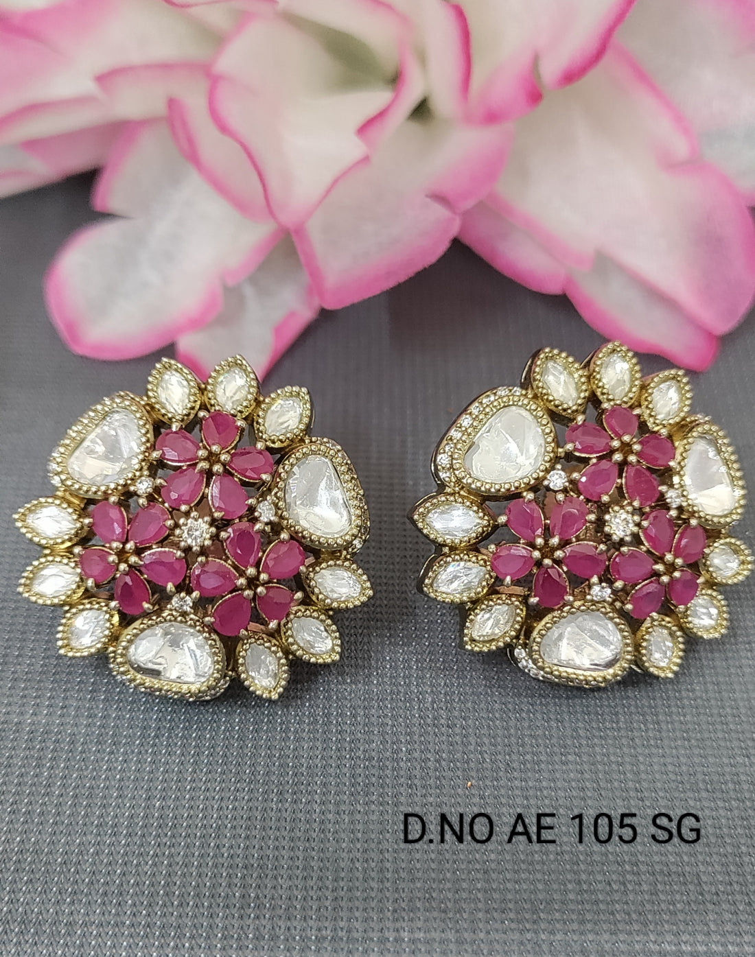 Cz Ad Moissanite Mehandi Tops & Stud Earrings Sku AE 105 BG/C9