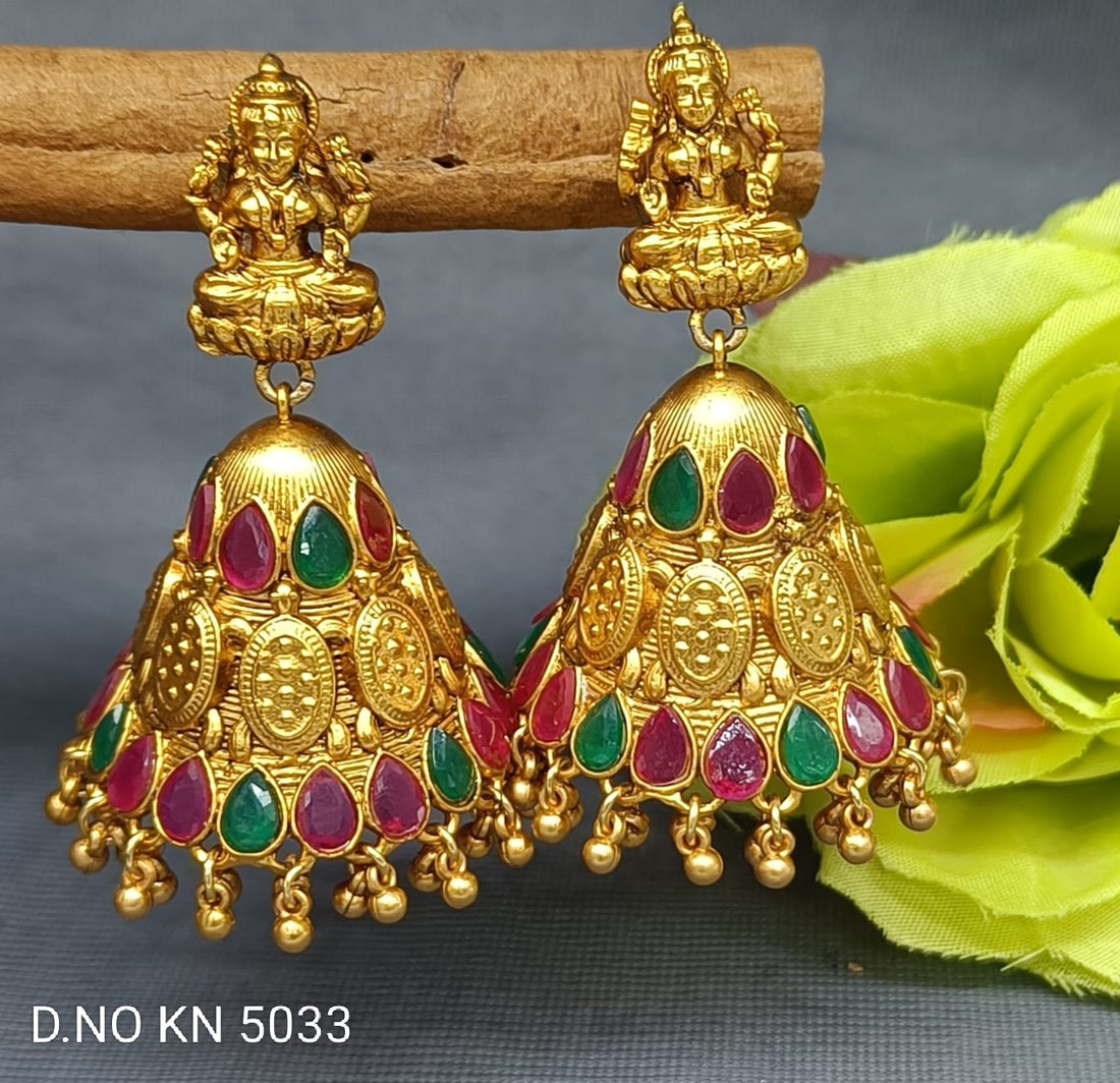 Antique Golden Jhumki Earring SKU KN 5033 D-3