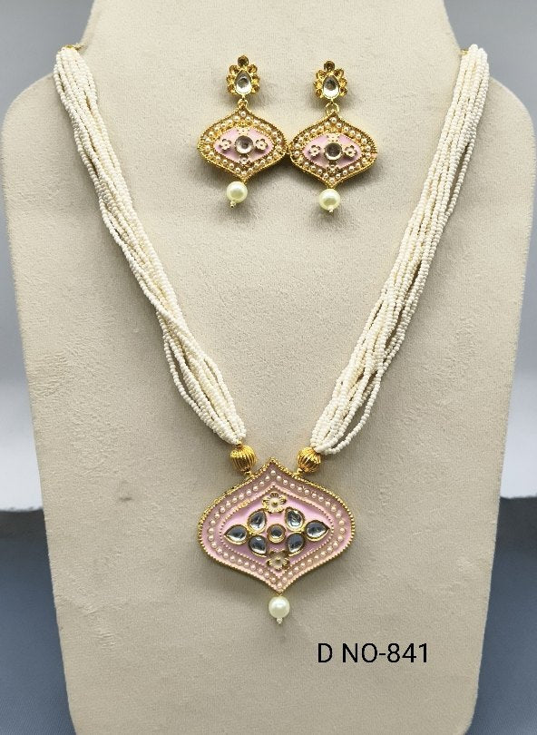Golden Pearl Kundan Minakari necklace Sku 841 D4