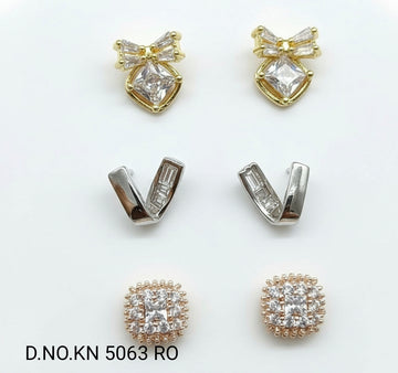 Cz Ad 3 Piece Tops & Stud Earring Sku KN 5063 RO/C-1