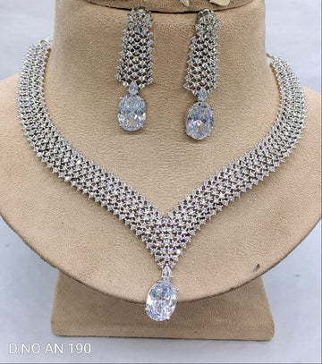 Celebrity Rodium American Diamond Necklace SKU- AN 190  C-7