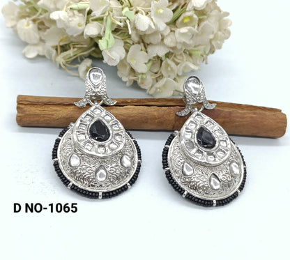 Polki Silver Earrings Sku 1065 rchiecreation