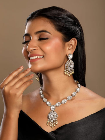 Mehandi Moissanite Kundan Necklace Set Sku AN 150 PB D-4