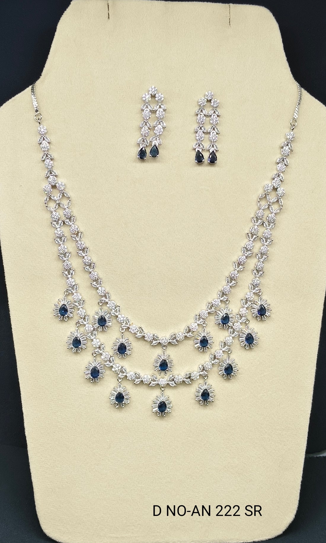 Cz Ad Rodium Long Necklace Set SKU AN-222 SR /C-6