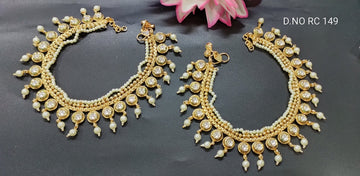 Golden Kundan Pearl Payal SKU-RC.149 E-2