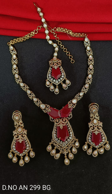 Mehandi CZ Mossinaite kundan Necklace  sku AN 299 BG/D-4