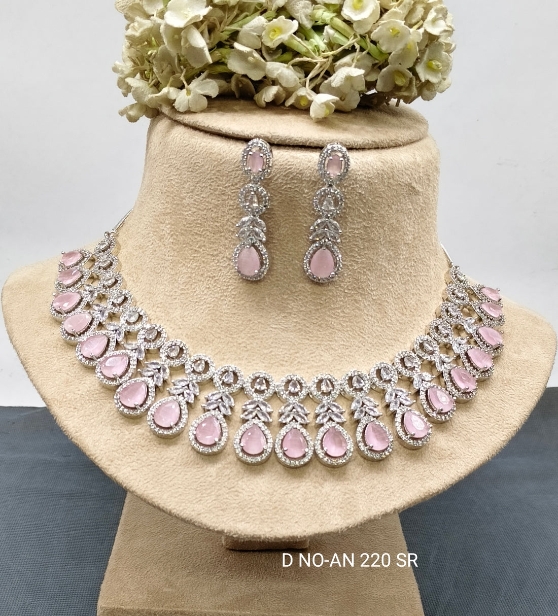 Cz Ad Rodium Necklace Set Sku AN 220 SR /C-7