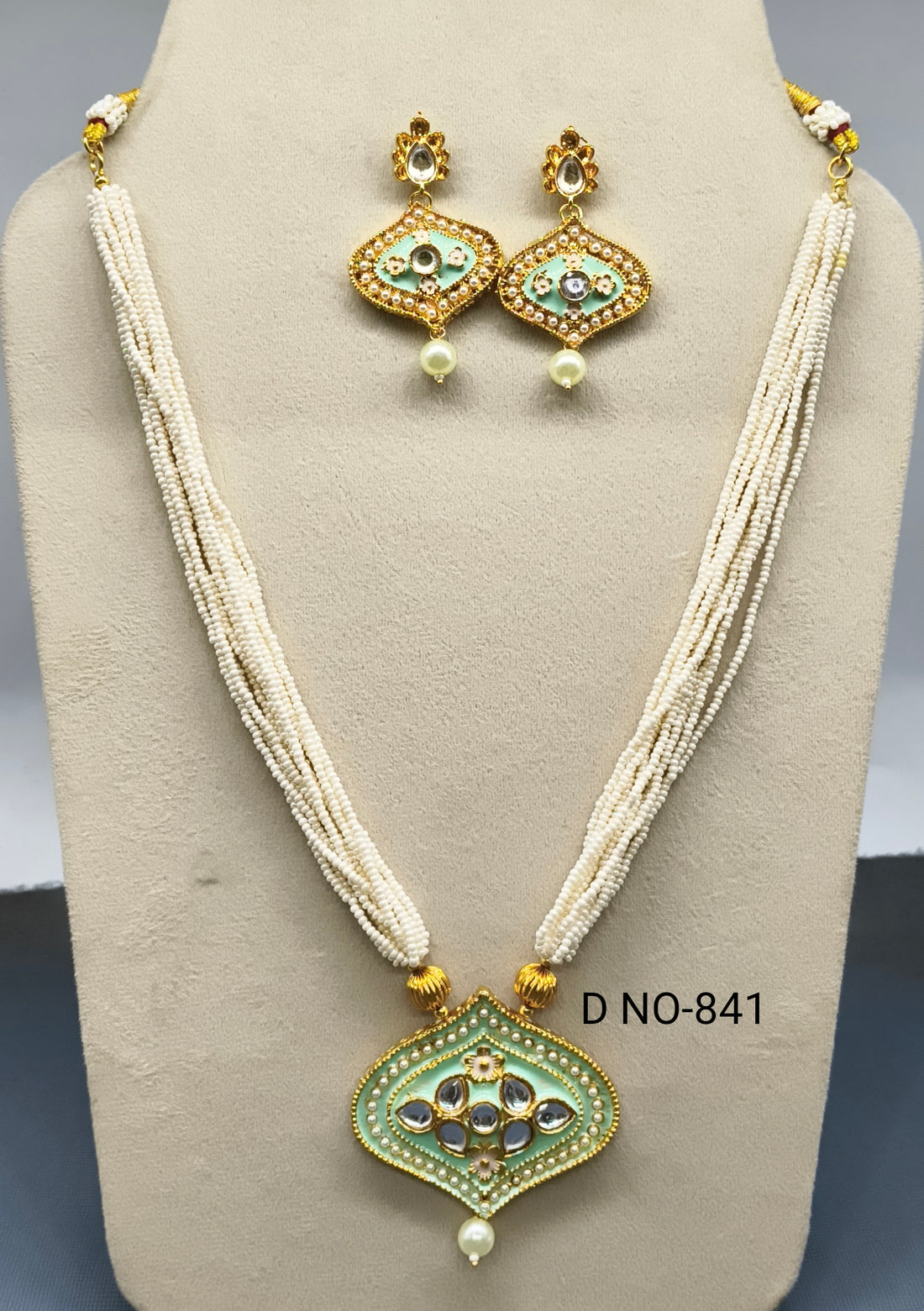 Golden Pearl Kundan Minakari necklace Sku 841 D4