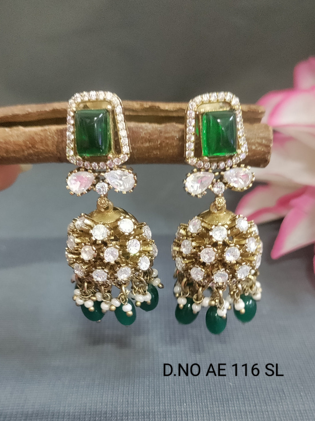 Moissanite Mehandi Jhumki Earring Sku AE 116 SL/C9