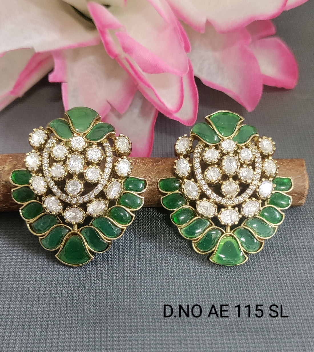 Moissanite Mehandi Tops & Stud Earrings Sku AE 115 SL/C9