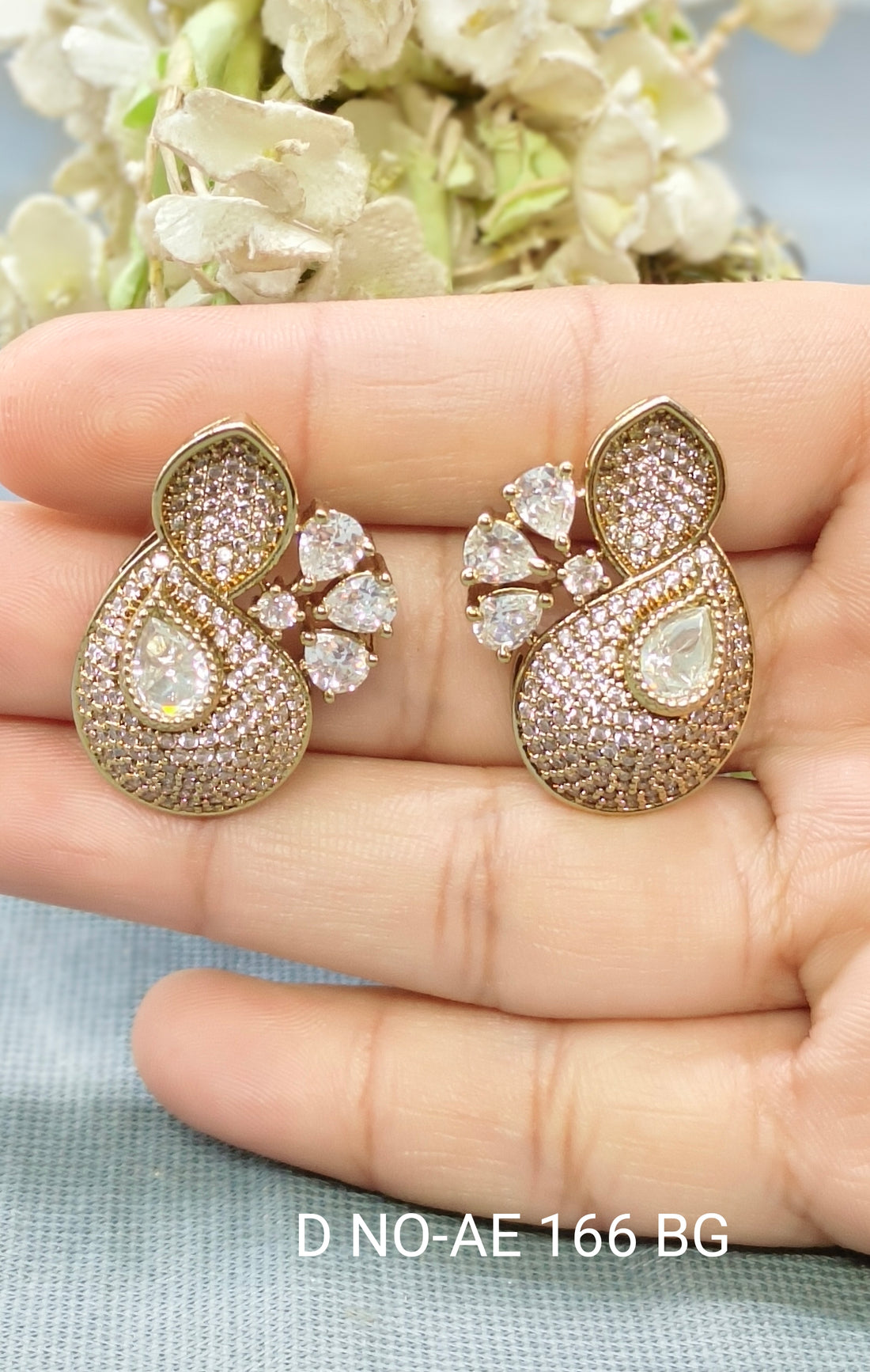 Moissanite Mehandi Tops & Stud Earrings Sku AE 166 BG /C-9