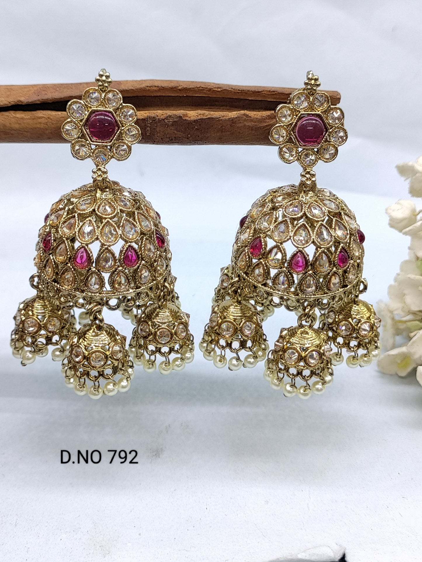 Polki Jhumki Earring Mehndi Sku -792 A3 rchiecreation