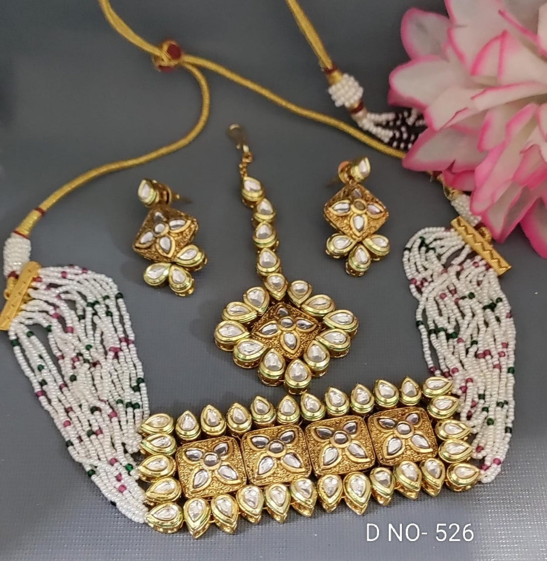 Golden Kundan Necklace SKU-526 D-4