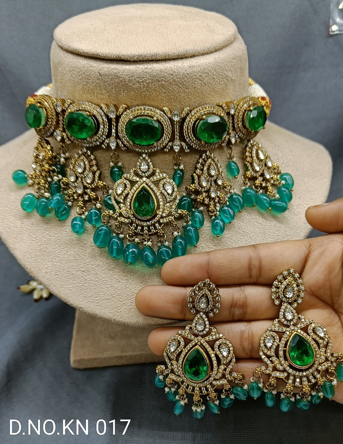 Moissanite Mehandi choker Necklace Set Sku KN 017 SL rchiecreation