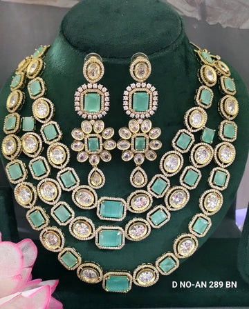 Mehandi CZ Mossiniate Kundan Necklace SKU-AN 289 BN/D-4