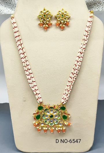 Golden Kundan Minakari Pearl Necklace Sku 6547