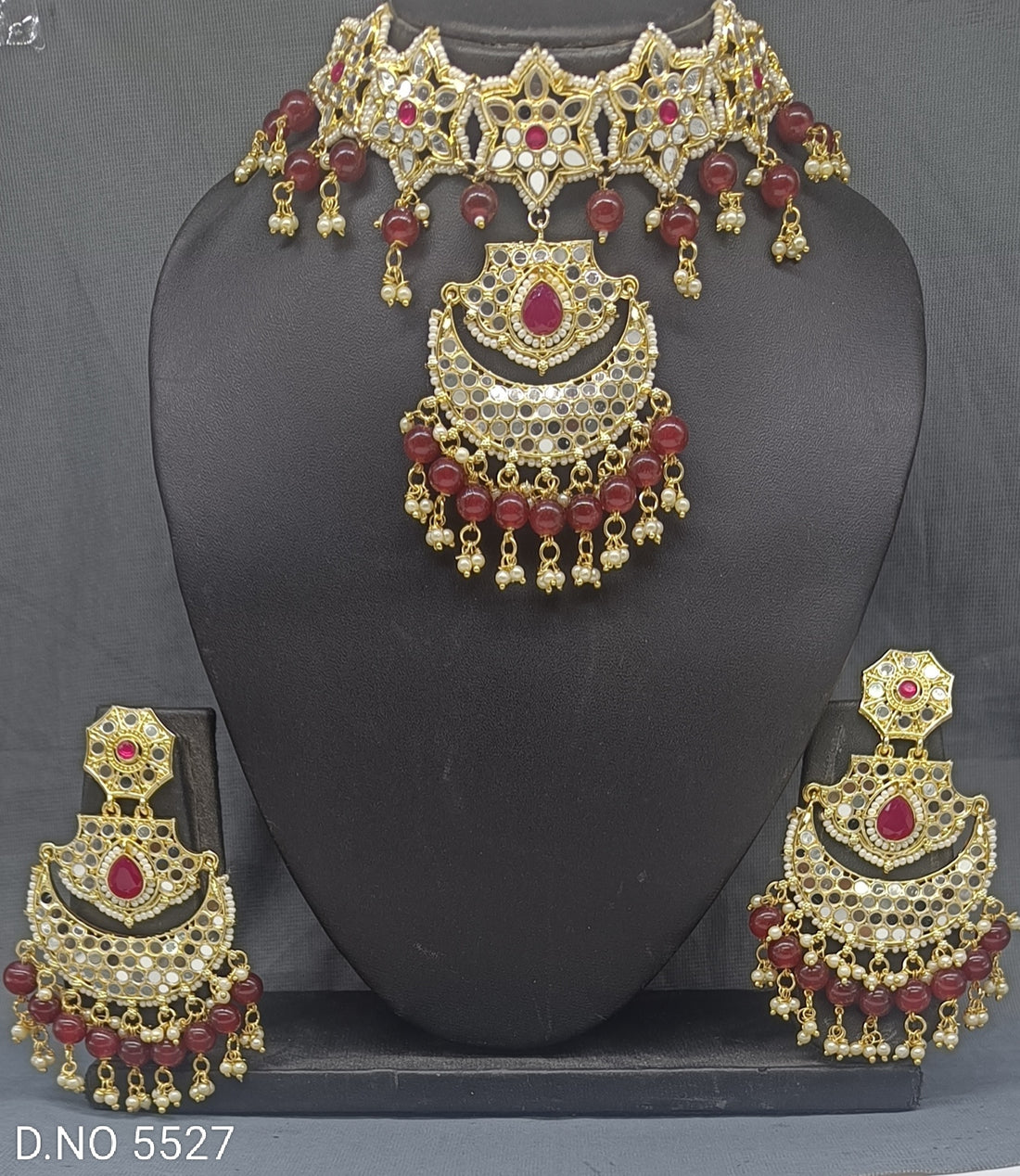 Golden Kundan Necklace Sku-5527 D4 - rchiecreation