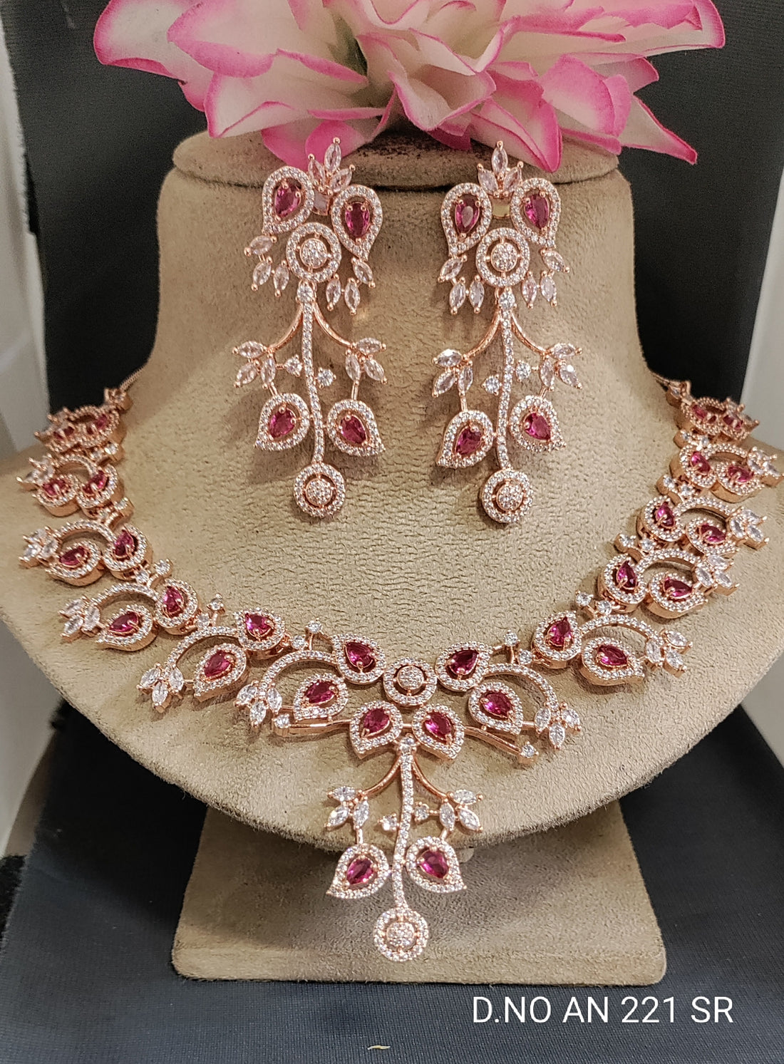 Cz Ad Rose Gold Necklace Set Sku AN 221 SR/C-6